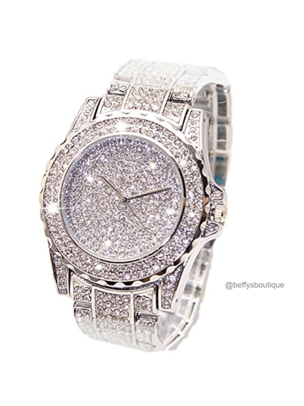 Crystal Diamond Rhinestone Womens Watch Stainless Steel Round Analog Quartz